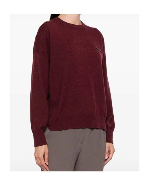 Brunello Cucinelli Red Monile Detailed Cropped Sweater