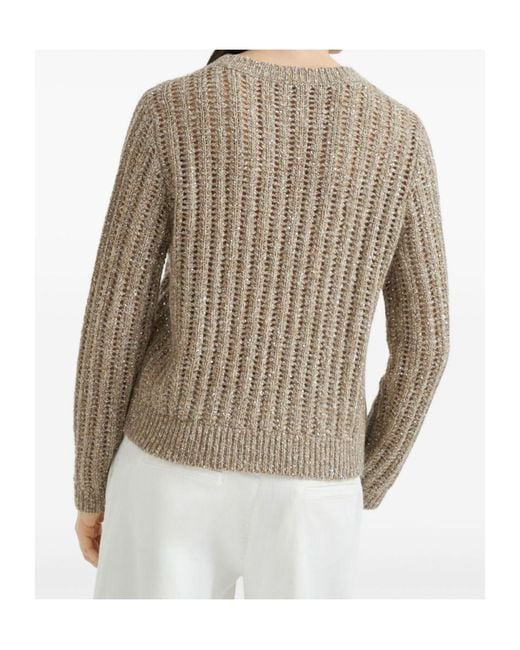 Brunello Cucinelli Natural Wool-Cashmere-Blend Dazzling Rib Sweater