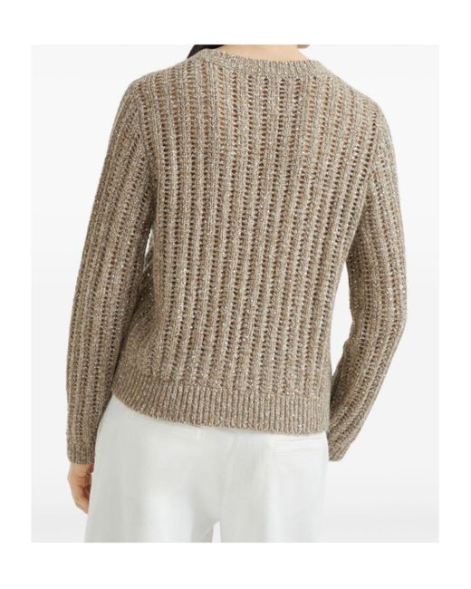 Brunello Cucinelli Natural Wool-Cashmere-Blend Dazzling Rib Sweater