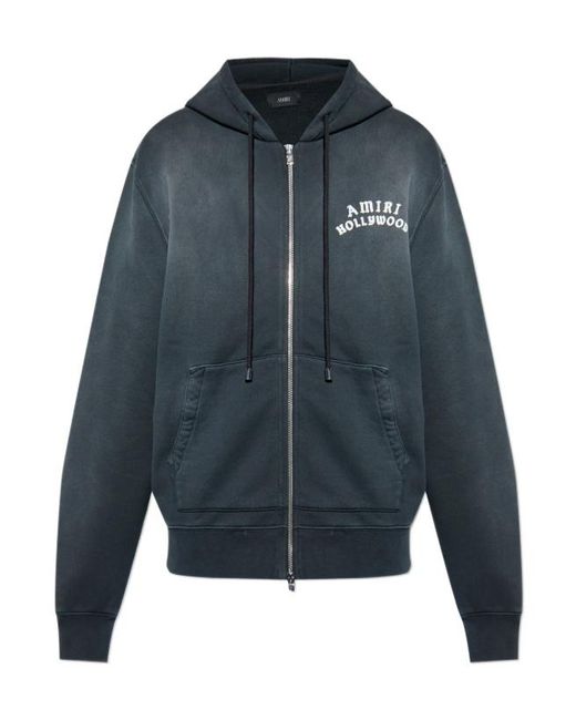 Amiri Blue Hollywood-Logo Zip-Up Hoodie for men