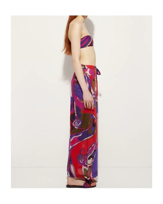 Emilio Pucci Red Pucci Orchidee Print Pareo Skirt