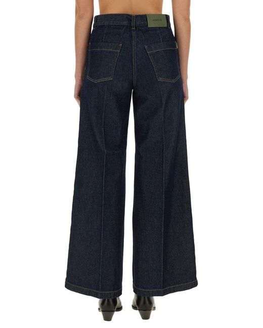 Aspesi Blue Logo Patch Wide Leg Jeans