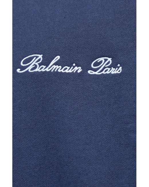 Balmain Blue Logo-Embroidered Hoodie for men