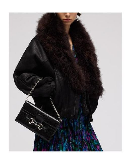 Gucci Black Fuzzy Collar Bomber Jacket