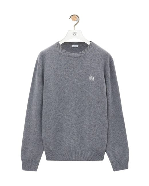 Loewe Gray Logo Embroidered Crewneck Jumper for men