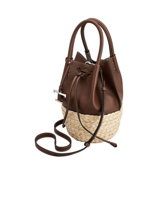 Tod's Brown Logo Embossed Panelled Bucket Bag