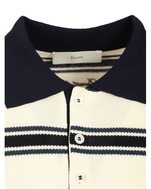 DUNST White Striped Polo Knitted Top for men