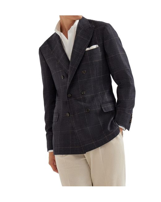 Brunello Cucinelli Blue Double-Breasted Blazer for men
