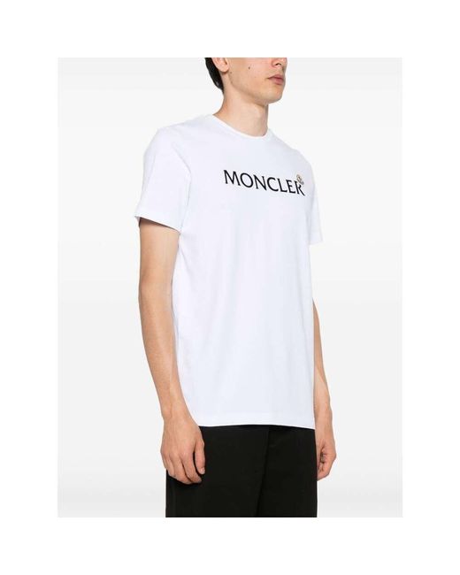 Moncler White Flocked-Logo Cotton T-Shirt for men