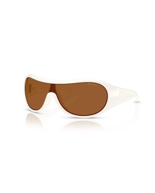 Miu Miu Brown Eyewear Wraparound Shield Sunglasses