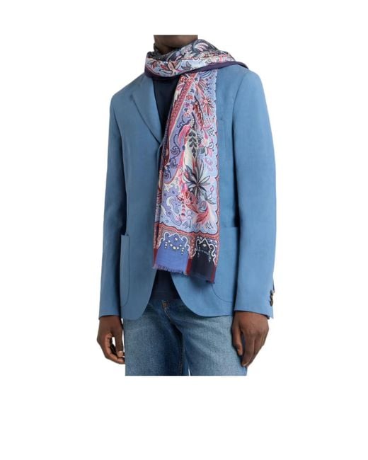 Etro Purple Modal And Cashmere Scarf With Placed Parrot Print And Paisleys for men
