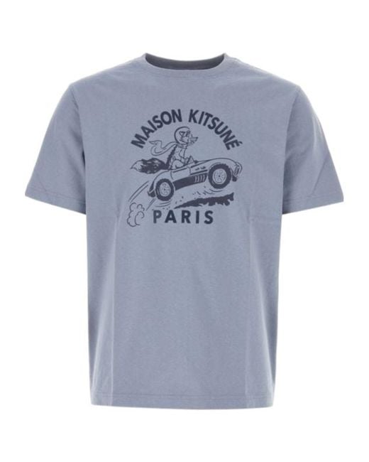 Maison Kitsuné Blue Racing Fox Cotton T-Shirt for men