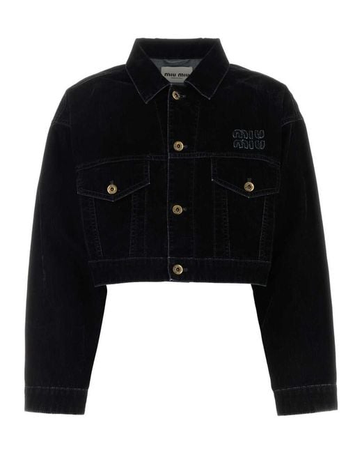 Miu Miu Black Buttoned Cropped Velvet Jacket