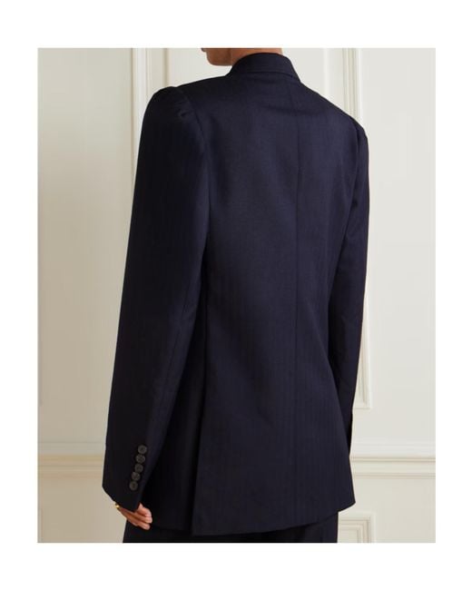 Dries Van Noten Blue Oversized Double-Breasted Embellished Wool Herringbone Blazer