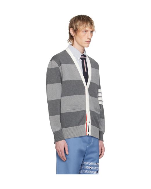 Thom Browne Black Patterned-Intarsia Striped Cardigan for men