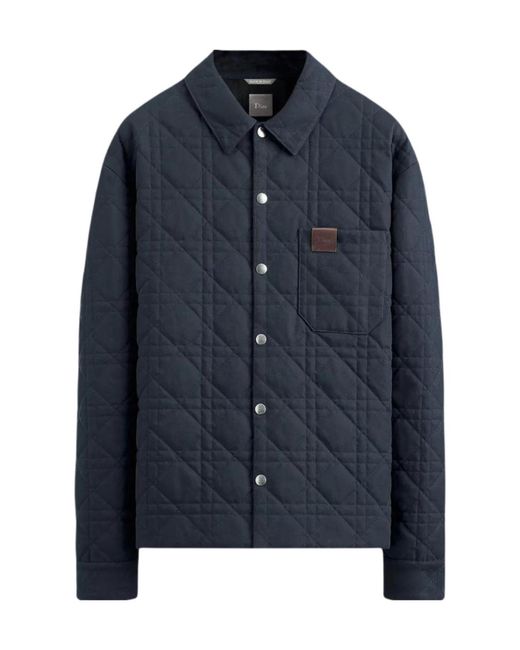Dior Blue Cannage Overshirt With Leather Patch for men