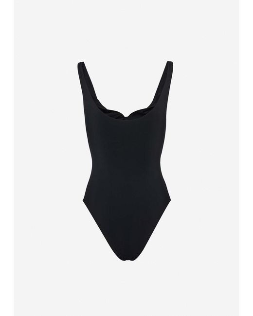 Magda Butrym Black Ruched Floral-Detail Swimsuit