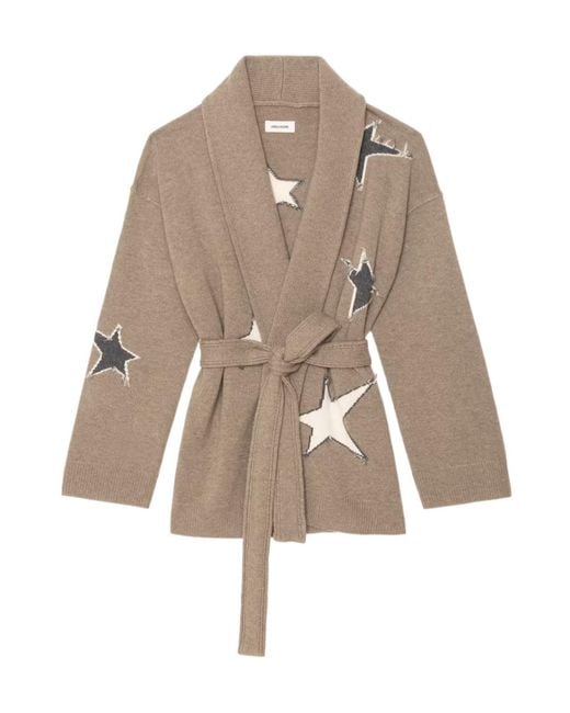 Zadig & Voltaire Natural Star Pattern Knitted Cardigan