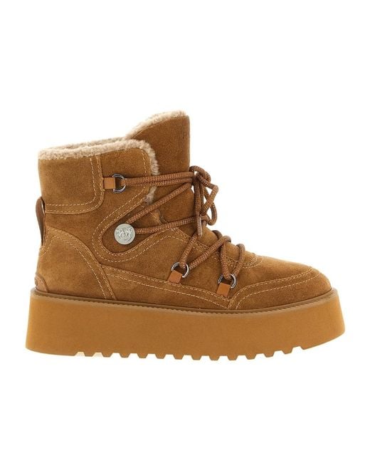 Pinko Brown Lace-Up Suede Ankle Boots