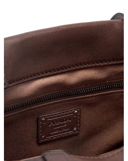 Prada Brown Route Medium Leather Tote Bag