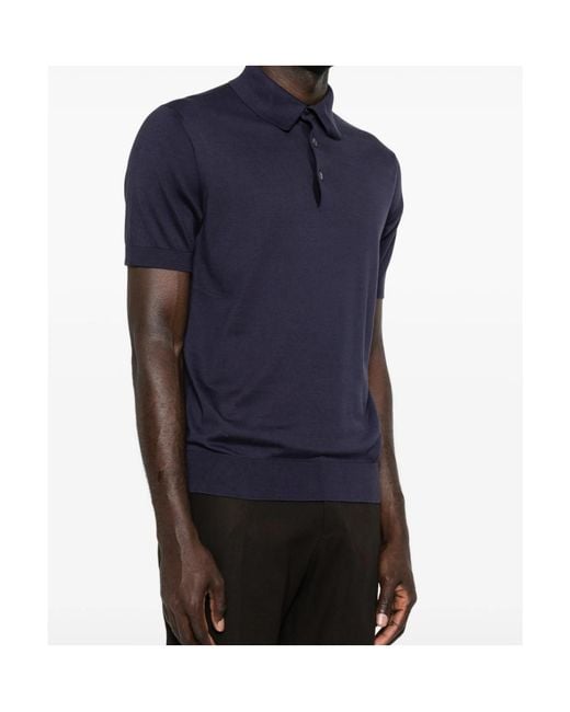 Zegna Blue Fine Knit Polo Shirt for men