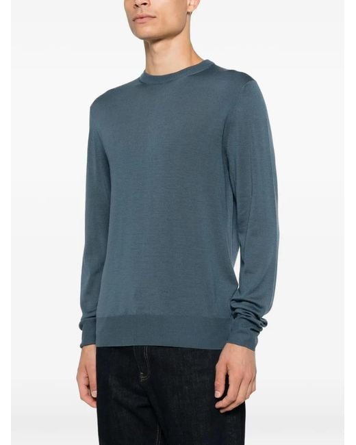 Canali Blue Long-Sleeve Knit Top for men
