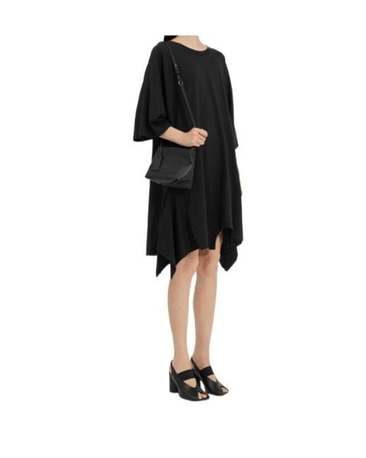 MM6 by Maison Margiela Black Asymmetric Crewneck Dress