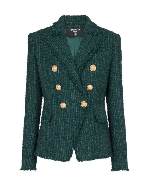 Balmain Green Double Breasted Tweed Jacket