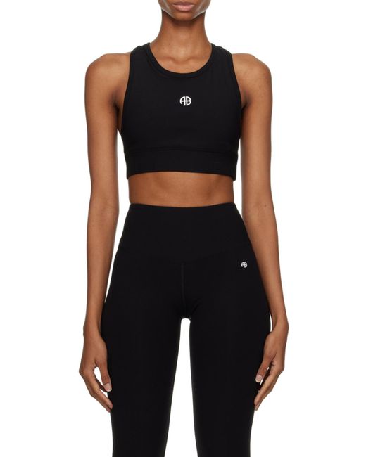 Anine Bing Black Logo-Print Sports Bra