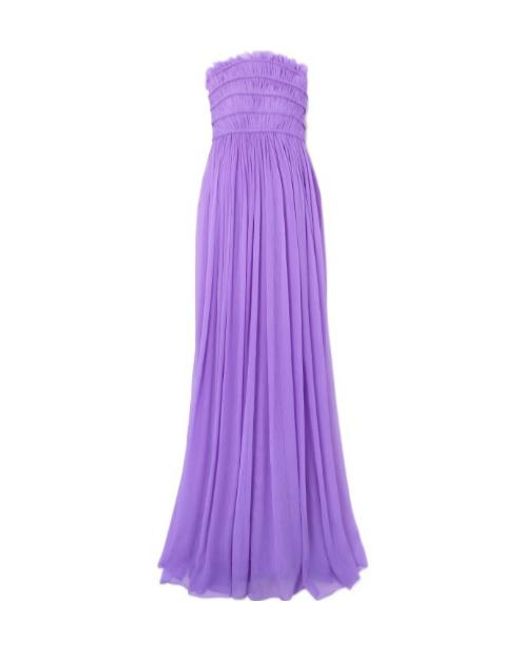 Oscar de la Renta Purple Strapless Ruffled Dress