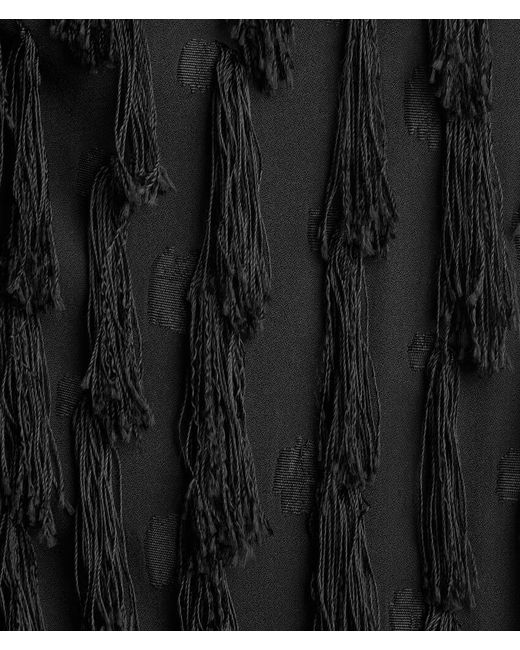Bottega Veneta Black Fringed Fil Coupe Crepe Dress