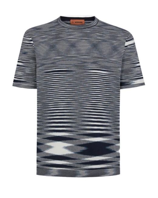 Missoni Gray Stripe-Printed Short-Sleeved Crewneck T-Shirt for men