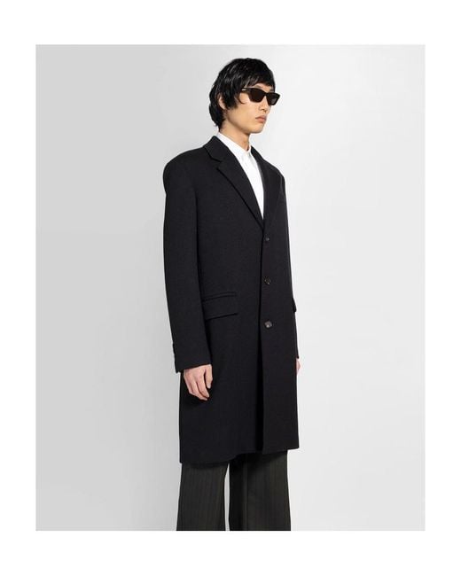Bottega Veneta Black Single-Breasted Wool Coat for men