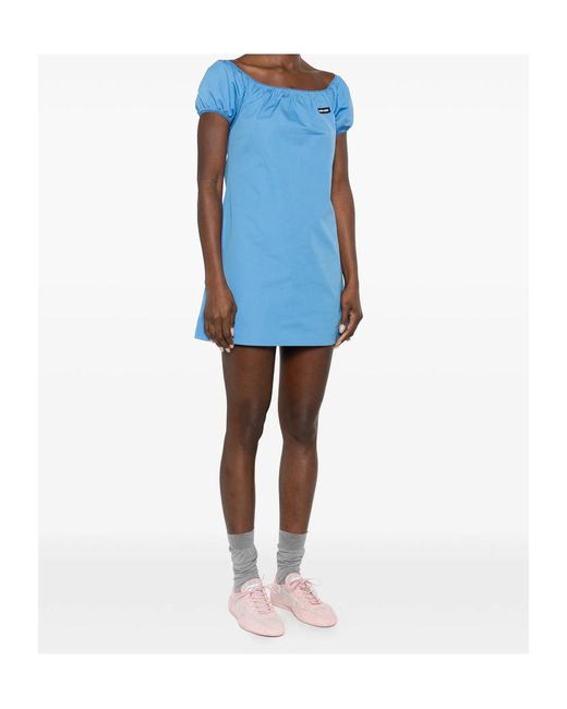 Miu Miu Blue Logo Detailed Mini Dress
