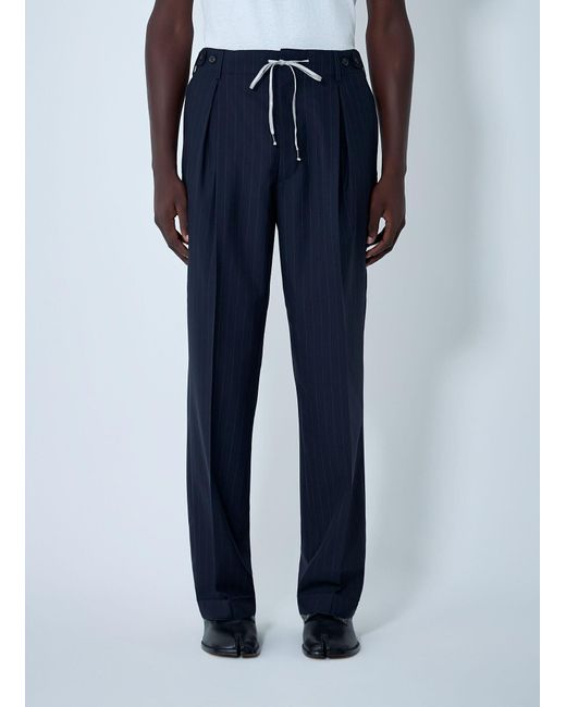 Maison Margiela Blue Pinstripe Drawstring Pleated Trousers for men