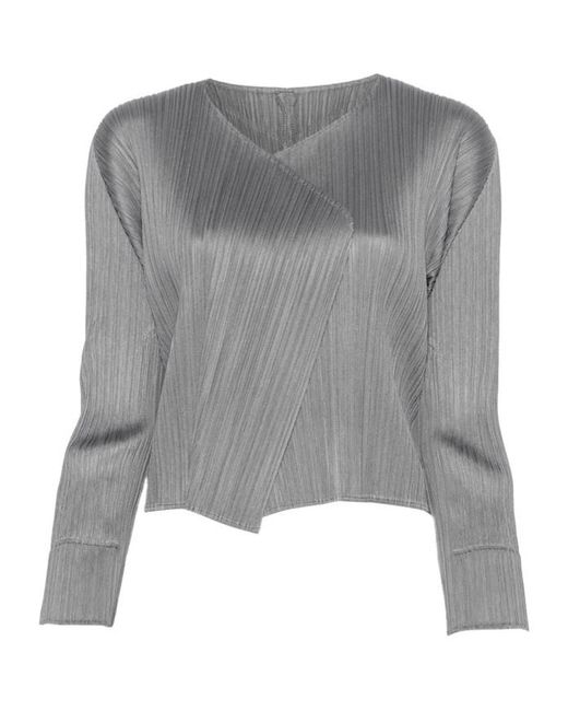 Pleats Please Issey Miyake Gray Pleated Long-Sleeve Jacket