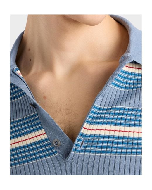 Prada Blue Striped Cotton Polo Shirt for men