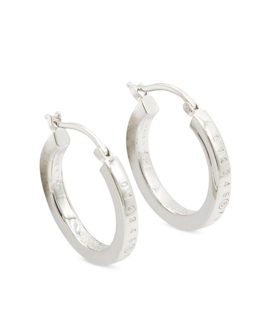 MM6 by Maison Margiela White Numeric Logo Engraved Hoop Earrings for men