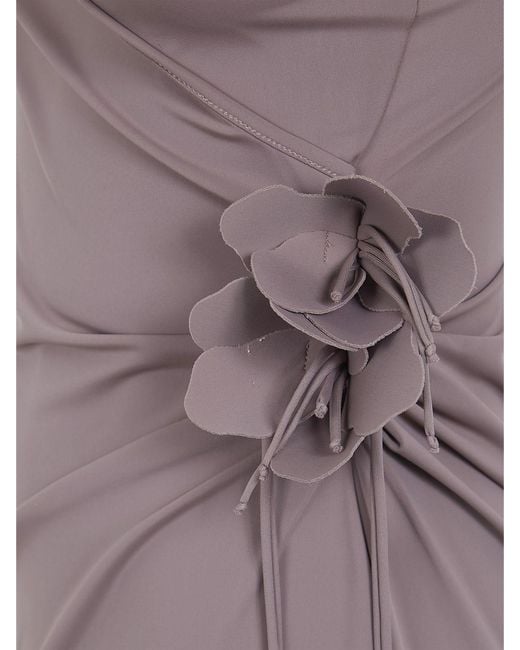 Coperni Purple One-Shoulder Flower Midi Gown Dress
