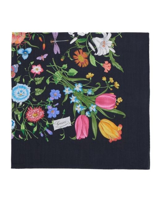 Gucci Blue Printed Silk Wool Shawl