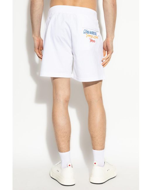 DSquared² White Summer Lovers Embroidered Shorts for men