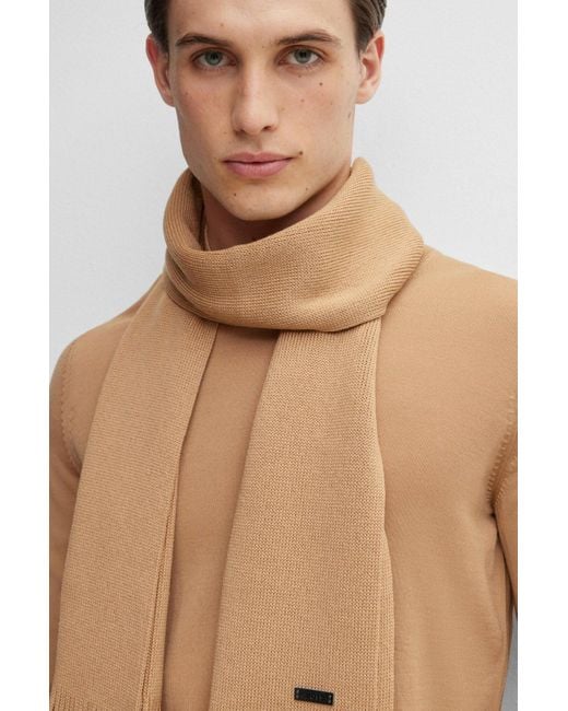 Boss White Boss Logo Patch Knitted Scarf for men