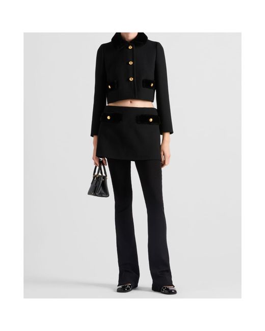 Prada Black Wool Shearling-Trim Jacket