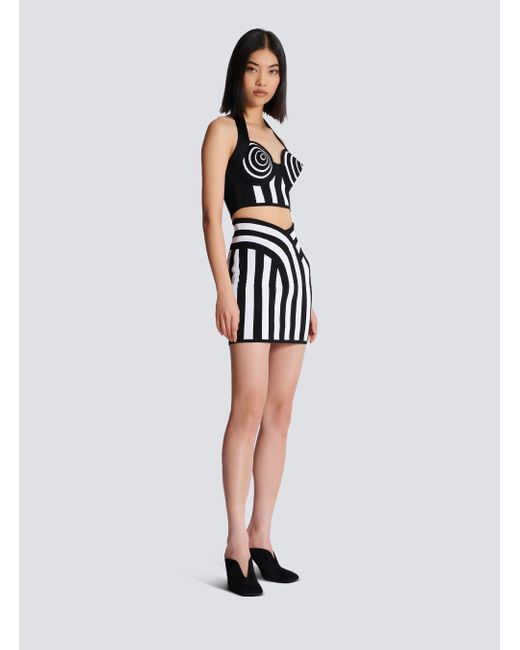 Balmain Black Figure-Hugging Knitted Mini Skirt