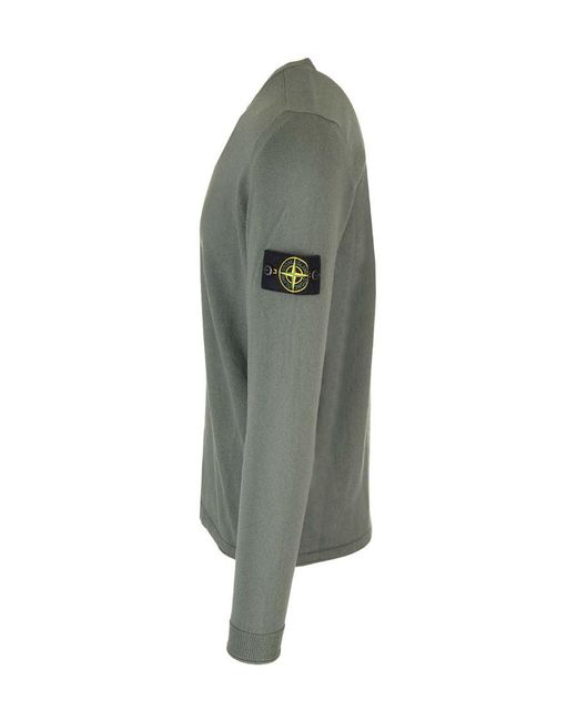 Stone Island Green Compass Patch Crewneck Knitted Jumper for men