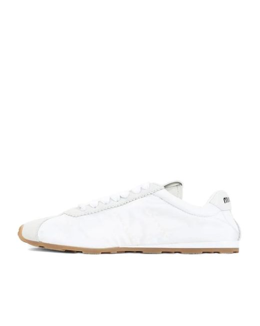 Miu Miu White Plume Lace-Up Sneakers
