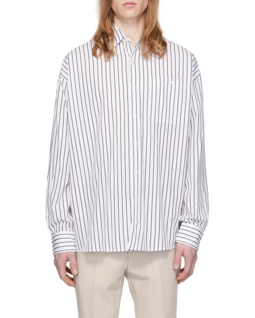 Boss White Striped Cotton Poplin Oversized Shirt for men