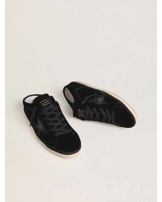 Golden Goose Deluxe Brand Black Superstar Lace-Up Velvet Sabots