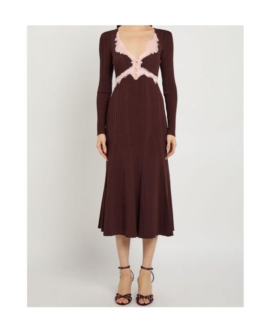 Self-Portrait Purple Lace-Trim Knit Midi Dress