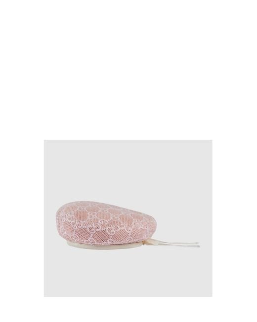 Gucci Pink Gg-Embroidered Crochet Cotton Beret